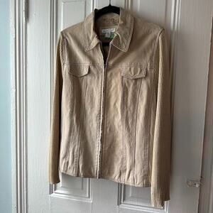 Coldwater Creek Leather Jacket Womens 14 Beige Zip Front Western Cowgirl